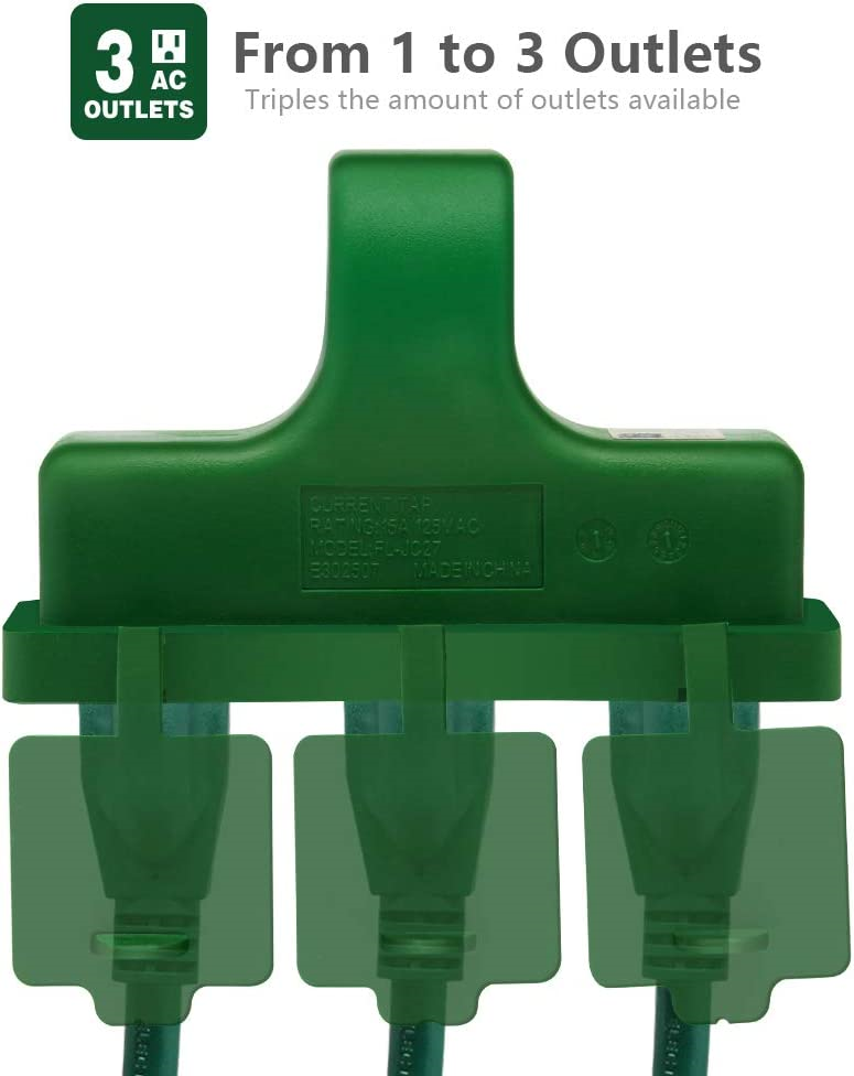 Kasonic 3Outlet Wall Plug Adapter, Indoor/Outdoor Use, UL Listed