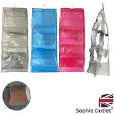 6 Pocket Large Hanging Handbag Organiser Clear Purse Closet Space Saver Storage