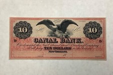- 1860's $10 Canal Bank of New Orleans Louisiana - Uncirculated Unc ~ LA105G26a