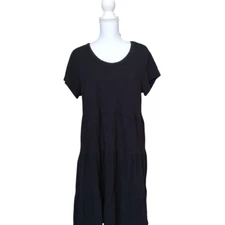 Time And Tru Womens Size L 12-14 Tiered Knit Dress Pockets Black Comfort Boho