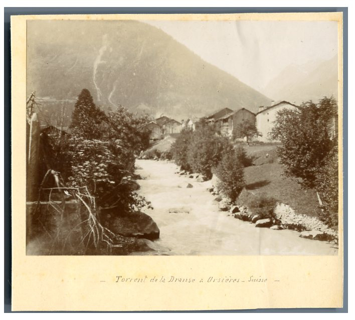 Suisse, Torrent de la Dranse à Orsières Vintage citrate print. Tirage citrate