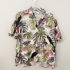 Dedicated Brand Tencel Short Sleeve Button Down Shirt Medium Parrot Palm Sweeden