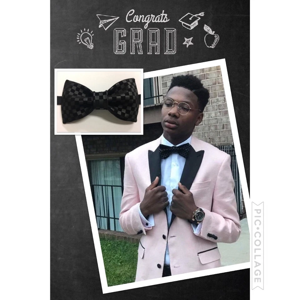 Pajarita personalizada para hombre negra imitación cuero damas preatada ajustable Foto 2 de 4