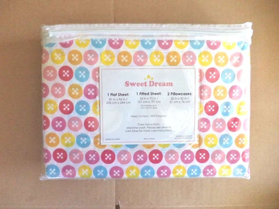 Girls Full Sheet Set COLORFUL BUTTONS CIRCLES PINK BECO - Image 3 of 4