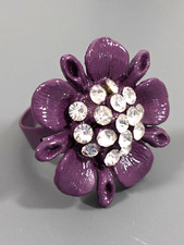 Purple Flower Crystal Round Cocktail Ring Adjustable Boho Size 6
