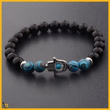 Bracciale Braccialetto portafortuna da DONNA Mano di FATIMA Elastico turchese