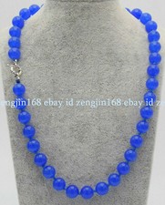 Natural 10mm Blue Jade Round Gemstone Beads Necklace 18" AAA 