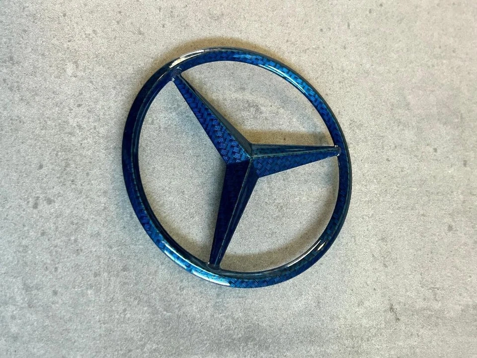 Mercedes-Benz GL ML azul caramelo fibra de carbono puerta levadiza trasera emblema OEM estrella W164 Foto 2 de 4