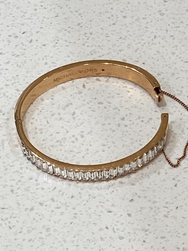 MICHAEL KORS Rose Gold Tone Hinged Channel Crystal Set Bangle Bracelet - Picture 11 of 21