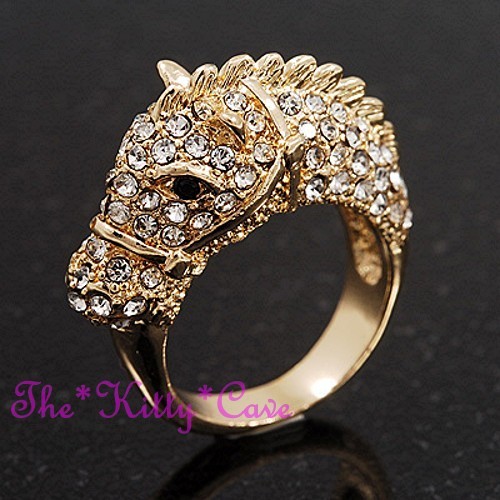 Oro Scintillante 3D Cavallo Pony Equestre Vistoso Anello con Cristalli Swarovski - Picture 5 of 25