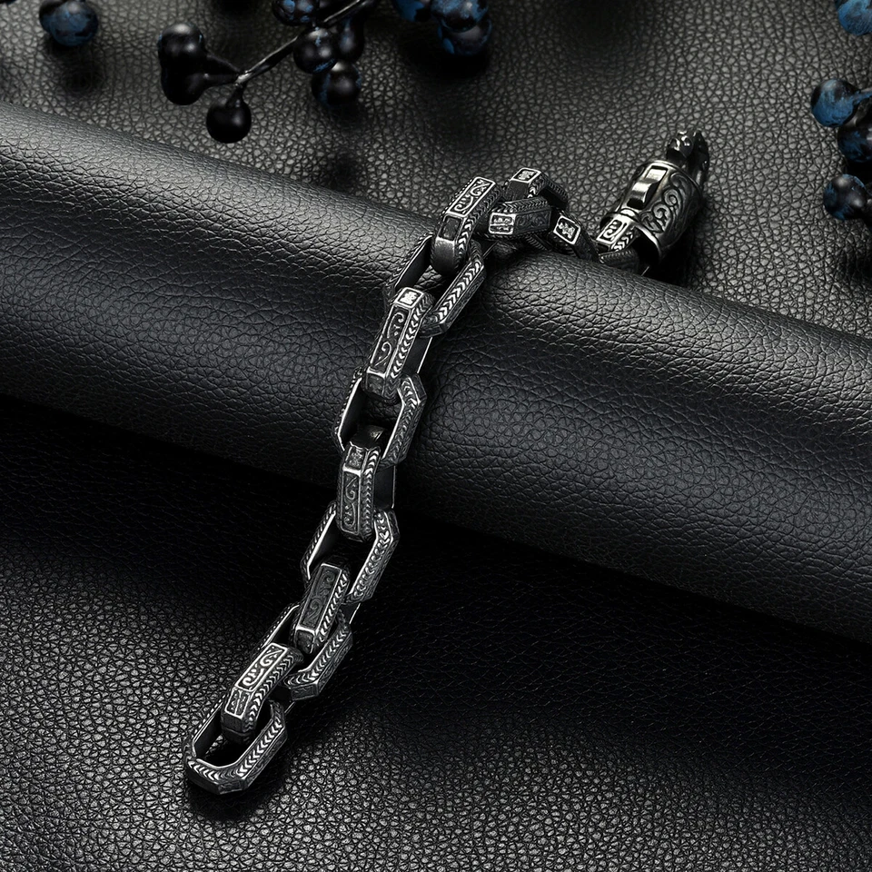 Brazalete de eslabones de cadena de motociclista pesado de acero inoxidable punk vintage para hombre Foto 3 de 4