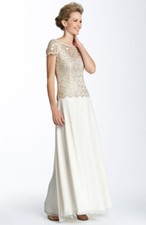 JS Collections Lace  Chiffon Mock Two Piece Gown Sz 14 Ivory Gold