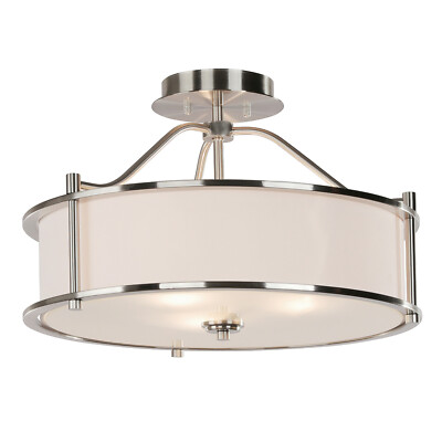 Semi Flush Mount Ceiling Light with Fabric Shade and Glass Diffuser