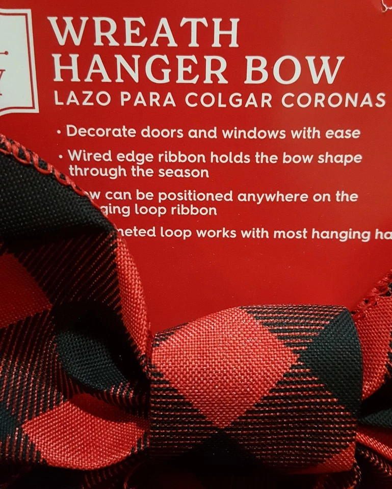Arco colgante de corona a cuadros de búfalo rojo negro Holiday Time con ojal de metal Foto 4 de 4