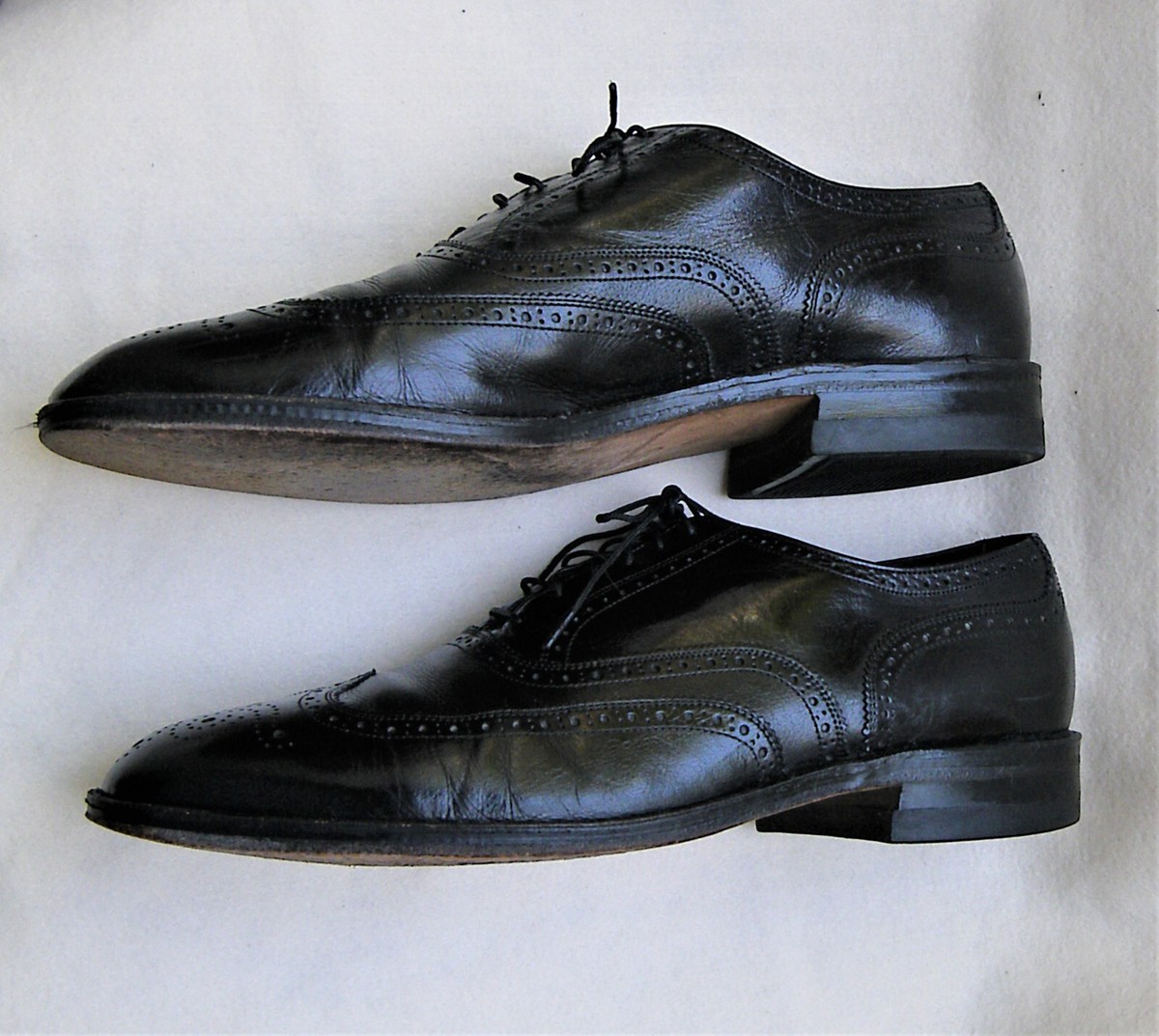 VTG Freeman Free-Flex Wingtip Oxford Dress Shoes Black Mens 