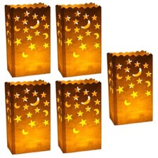 50 pcs White Luminary Candle Bags Special Lantern Luminary Bag with Stars Moo...
