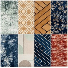Living Room Area Rugs Geometric Trellis Bedrom Mat Blue Gold Soft Pile floor Mat