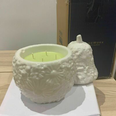 NEU Homeworx by Harry Slatkin Erbstück Obstgarten Keramik BIRNE Obst 4 Docht Kerze