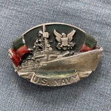 VINTAGE 1981 U.S. NAVY BELT BUCKLE BERGAMOT PEWTER