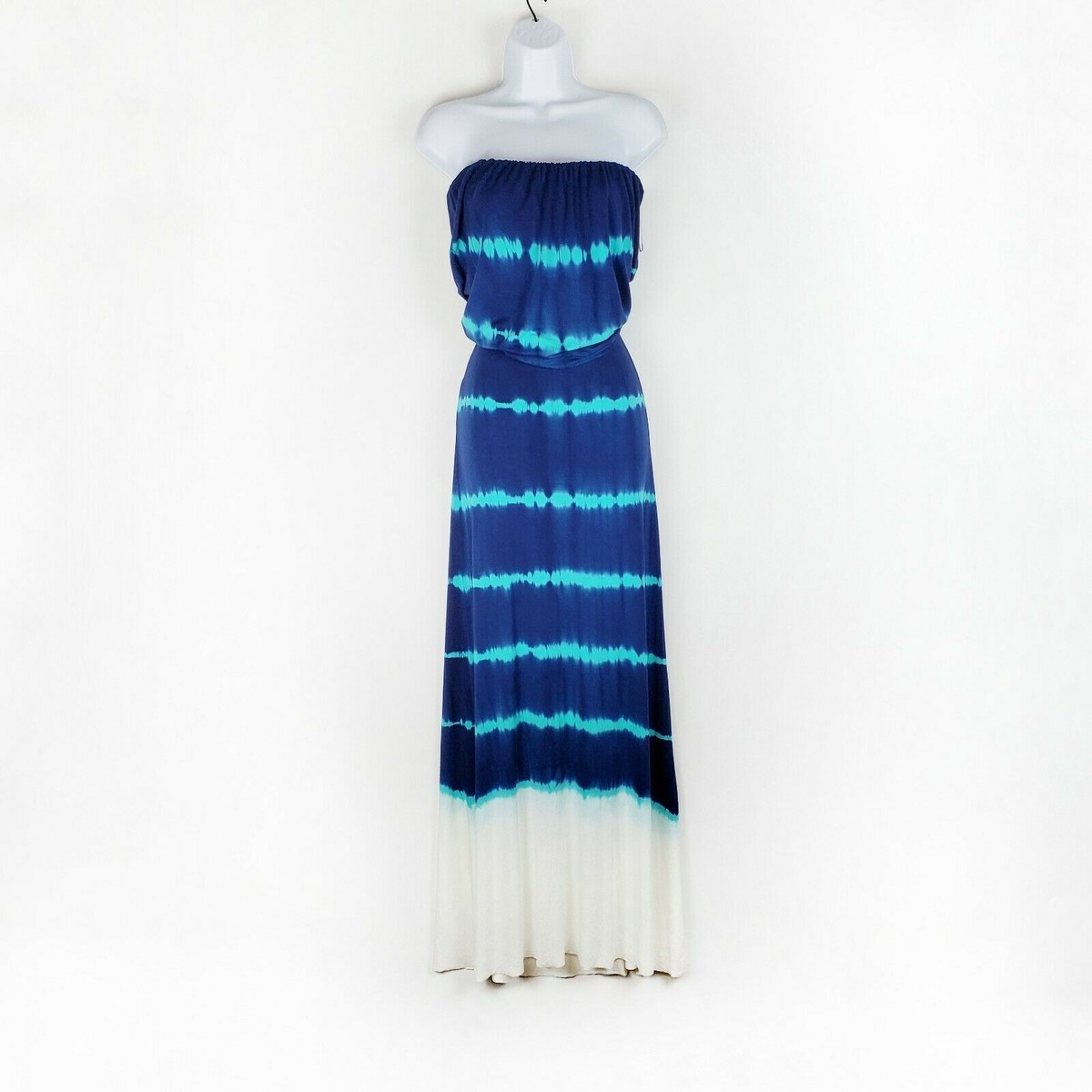 Young Fabulous Broke Blue White Strapless Tie Dye Maxi Flowy Dress Womens  Small | eBay