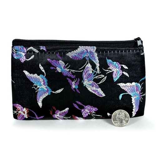 SILK MAKEUP BAG w MIRROR Soft Travel Case Purse Brocade Fabric CHOICE OF COLORS - Picture 6 of 12