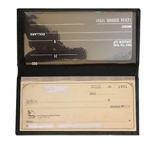 Black Genuine Leather Standard Checkbook Cover Wallet Men Lady's