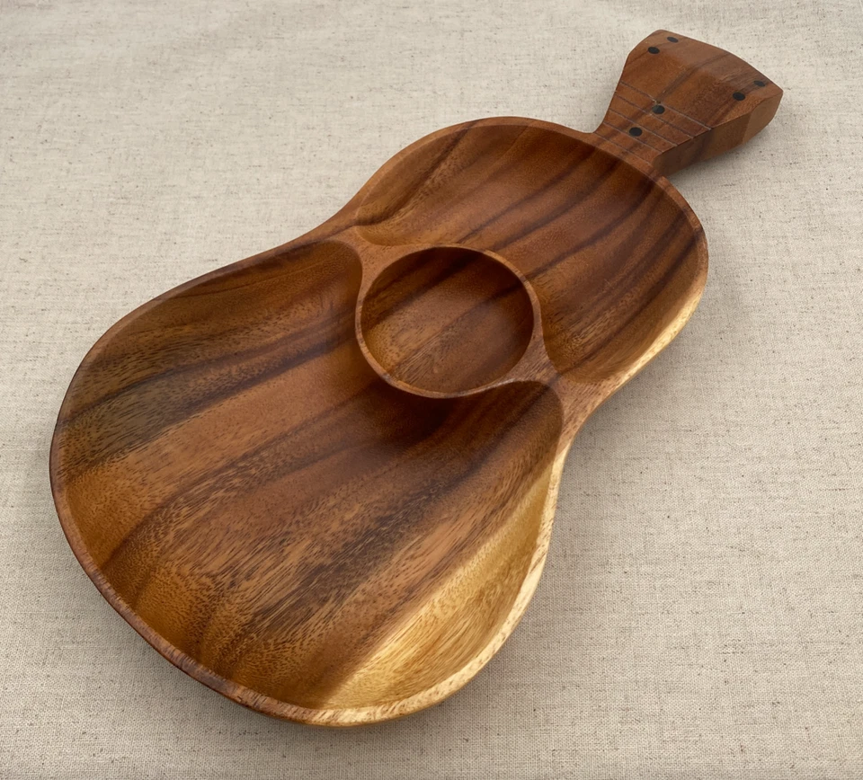 NEU Akazienholz Gitarre Ukulele 3 Fächer Serviertablett Dekor Party Essen Snacks