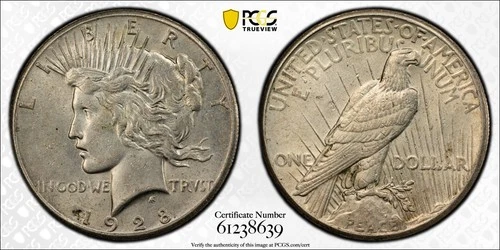 1928 Peace Dollar, Key Date, PCGS AU Detail, TrueView, True Auction, No Reserve