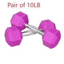 Pairs of 10 Lbs Rubber Hex Dumbbell Set Home Gym Free Weights Anti Roll