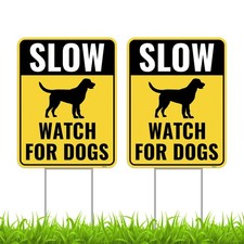 2PC Slow Watch for Dogs with Stakes, 17 Small Signage, Yellow, Black, White