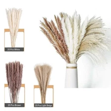 60Pcs Dried Pampas Grass 19.7" Natural Pampas Reeds Flower Bouquets Home Decor