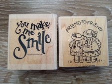 Vintage Stampin' Up Wood Block Friendship Rubber Stamp Card Making Smile