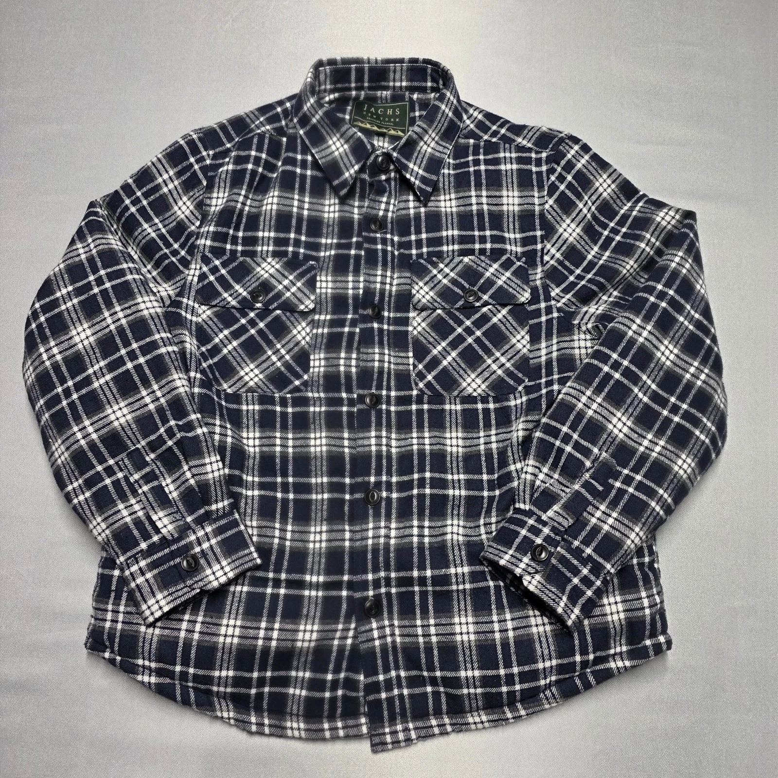 Jachs New York Men’s Navy Plaid Sherpa Lined Brushed Flannel Shirt Jacket L