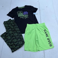 Cat  Jack Pajama Set Boys 10-12 Green Gamer 3 Piece Shorts Pants Sleepwear