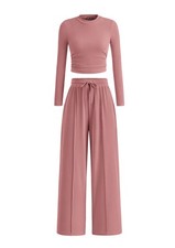 Women's 2 Piece Sets 2026 Fall Long Sleeve Crop Tops Wide Leg Pants Matching ...
