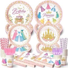 300 Pcs Princess Paper Plates Napkins, Birthday Party Supplies Forks Cup plates