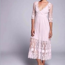 Free People friends forever‎ sheer lace embroidered blush maxi dress size XS