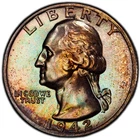 PR66 1942 25C Washington Silver Proof Quarter, PCGS Trueview- Rainbow Toned