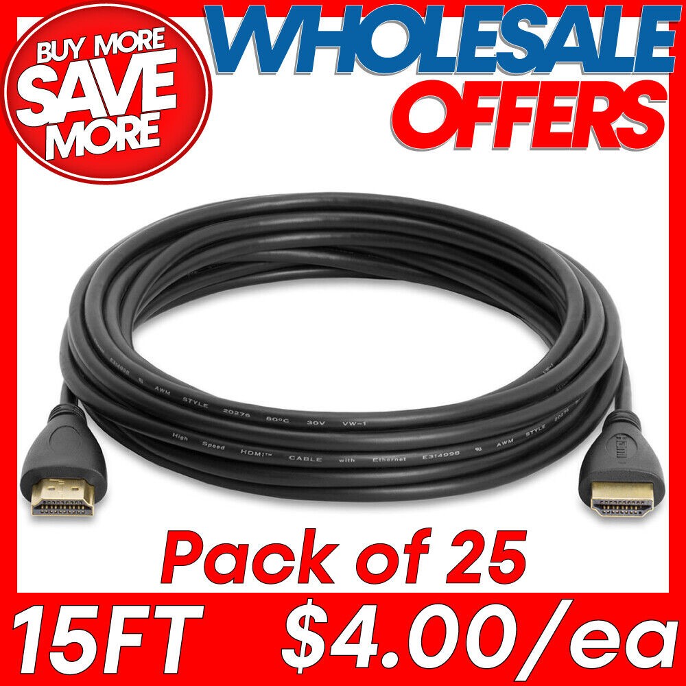 HDMI Cable 25 PCS 15 FT Ultra Slim High-Speed HDMI 2.0 Cord 4K/2K TV PC Monitor