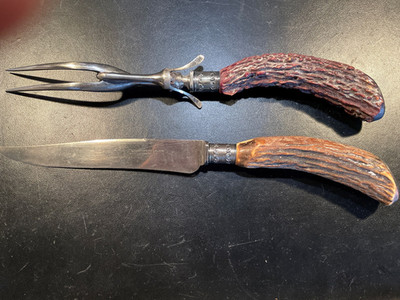 Antique LF&C Works Stag Handle Carving Knife & Fork Set