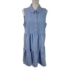 Tommy Hilfiger Women's 12 Sleeveless Tiered Gingham Seersucker Mini Dress Blue