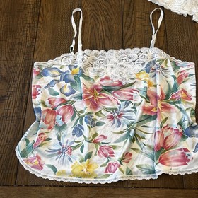 Vanity Fair Vtg Slip Camisole Set Floral Lace Antron III Nylon 38 L Women's USA