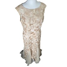 Alex Evenings Size 12 Champagne Lace Evening Gown Ribbon Back Tie Formal Dress