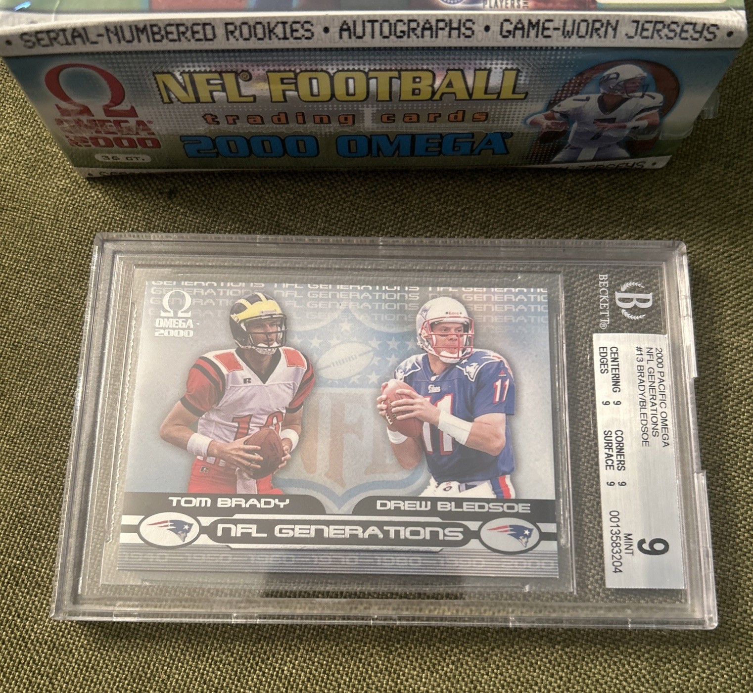 2000 Pacific Omega - NFL Generations Tom Brady, Drew Bledsoe #13 (RC) BGS 9 MINT