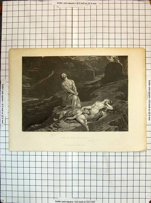 Original alte antike Druckszene Tod Abel Religion