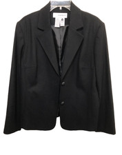 NWT-Vintage Sag Harbor Black Women's Coat Size 16 Blazer Jacket Wool Mark Blend