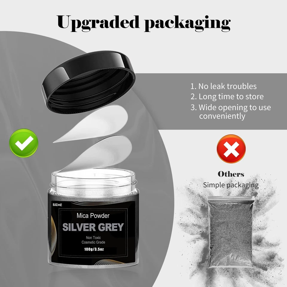 Silver Mica Powder Pigment 100g -Cosmetic Grade Metallic Mica Powder for Epox... - Image 3 of 4