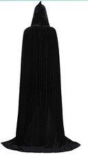 Black Velour Cape Hooded Adult XL Witch Wizard Ghoul Vampire Princess