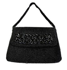 Vintage Richere Black Beaded Evening Bag Japan Handmade 1950s Clutch Purse