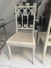 8 x White Vintage Retro Wooden Dining Chair with Rattan Seat, Fully Assembled
